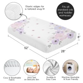 Sweet Jojo Designs Shabby Chic Floral Girl Fitted Crib Sheet Baby or Toddler Bed Nursery Photo Op - Lavender Purple, Pink and Grey Watercolor Rose Flower