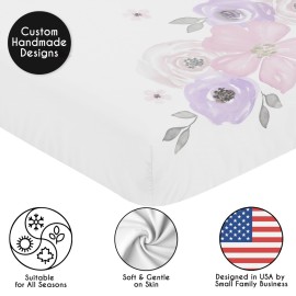 Sweet Jojo Designs Shabby Chic Floral Girl Fitted Crib Sheet Baby or Toddler Bed Nursery Photo Op - Lavender Purple, Pink and Grey Watercolor Rose Flower
