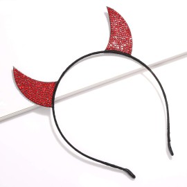 ELEARD Halloween Devil Horn Headband for Women Red Silver Rhinestone Devil Horns Halloween Party Costume Headband Hair Accessories