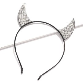 ELEARD Halloween Devil Horn Headband for Women Red Silver Rhinestone Devil Horns Halloween Party Costume Headband Hair Accessories