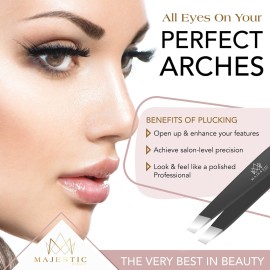 Majestic Bombay Fine Point + Slant Tweezers for Women and Men - Splinter Ticks, Facial, Brow and Ingrown Hair Removal-Sharp, Needle Nose, Surgical Tweezers Precision best tweezers for chin hair
