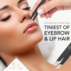 Majestic Bombay Fine Point + Slant Tweezers for Women and Men - Splinter Ticks, Facial, Brow and Ingrown Hair Removal-Sharp, Needle Nose, Surgical Tweezers Precision best tweezers for chin hair