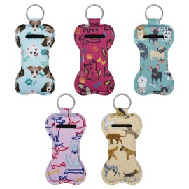 Beautyflier Neoprene Lip Balm Lipstick Keychain Holder (Dog Pattern)