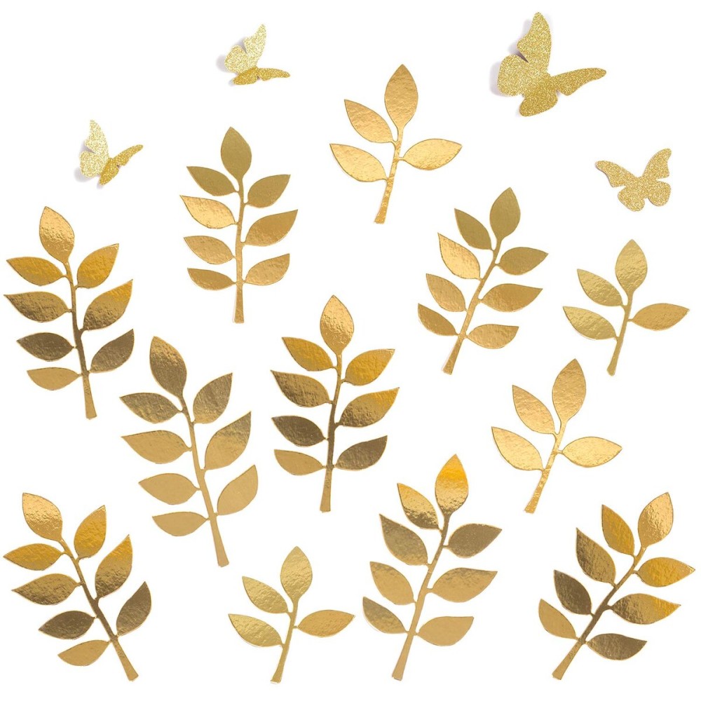 Paper Leaves Set Decor Flower Golden Decorations for Decals Family Tree Photo Wall Crafts Leaf Glitter Butterfly Baby Shower Backdrop Nursery 16pcs