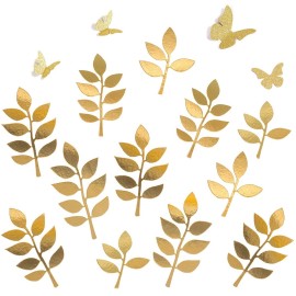 Paper Leaves Set Decor Flower Golden Decorations for Decals Family Tree Photo Wall Crafts Leaf Glitter Butterfly Baby Shower Backdrop Nursery 16pcs
