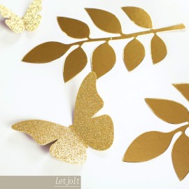 Paper Leaves Set Decor Flower Golden Decorations for Decals Family Tree Photo Wall Crafts Leaf Glitter Butterfly Baby Shower Backdrop Nursery 16pcs