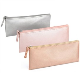SumDirect PU Leather Cosmetic Pencil Bags - Small Soft Makeup Pouch with Zipper, Pencil Pouch Case Simple Comestic Organizer