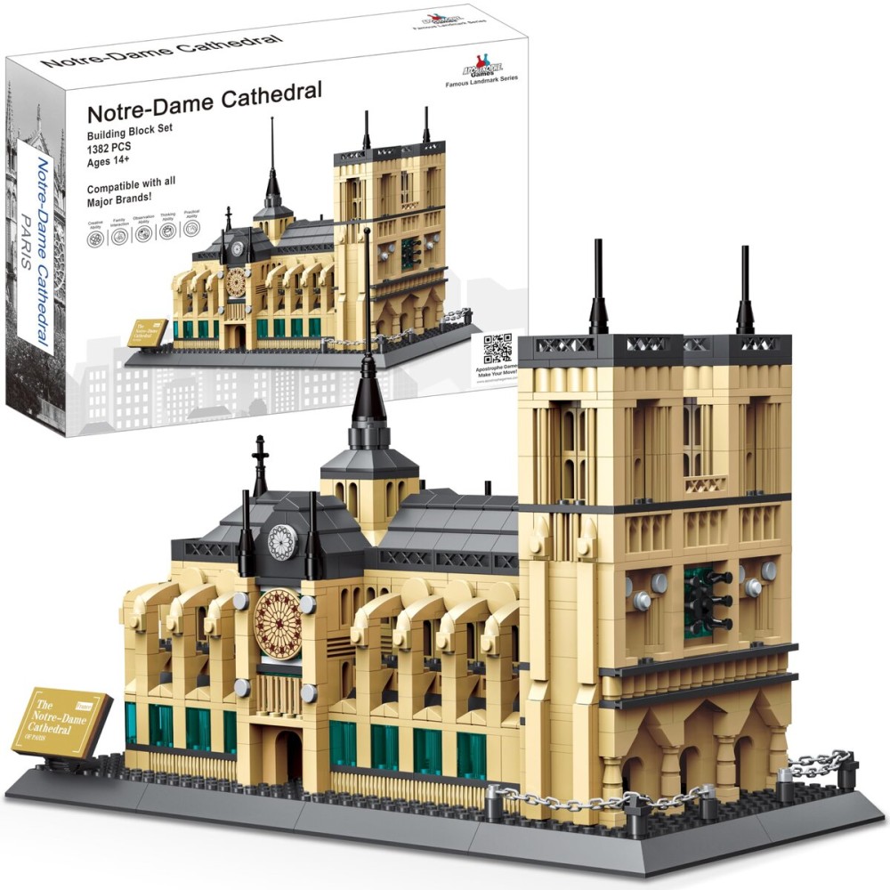 Apostrophe Games Notre-Dame Cathedral Building Block Set (1378 Pieces) Paris\'s Notre Dame Cathedral Famous Landmark Series - Architecture Model for Kids and Adults