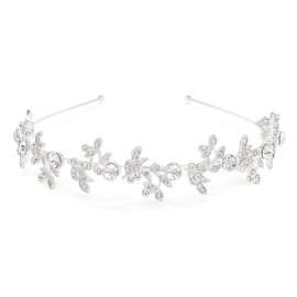 Ammei Headpiece Gold Headband Bridal Tiara Flower Shape Women\'s Headpiece Wedding Hair Accessories (Silver)