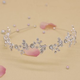 Ammei Headpiece Gold Headband Bridal Tiara Flower Shape Women\'s Headpiece Wedding Hair Accessories (Silver)