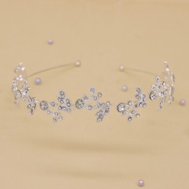 Ammei Headpiece Gold Headband Bridal Tiara Flower Shape Women\'s Headpiece Wedding Hair Accessories (Silver)