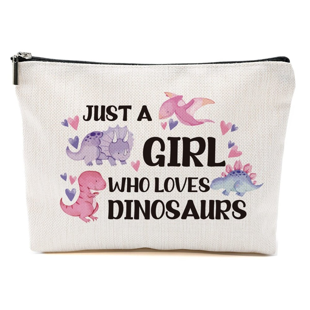Dinosaur Makeup Bag Dinosaur Gifts for Girls Women Gifts for Adults Dinosaur Stuff Merch Animal Lover Funny Birthday Christmas Gift for Her Daughter Sister Bestie Just A Girl Who Loves Dinosaurs
