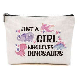Dinosaur Makeup Bag Dinosaur Gifts for Girls Women Gifts for Adults Dinosaur Stuff Merch Animal Lover Funny Birthday Christmas Gift for Her Daughter Sister Bestie Just A Girl Who Loves Dinosaurs