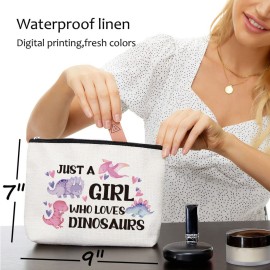 Dinosaur Makeup Bag Dinosaur Gifts for Girls Women Gifts for Adults Dinosaur Stuff Merch Animal Lover Funny Birthday Christmas Gift for Her Daughter Sister Bestie Just A Girl Who Loves Dinosaurs