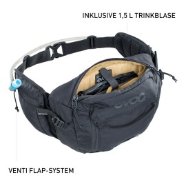 evoc Hip Pack 3, Black, incl. 1,5l Hydration Bladder