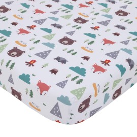 NoJo Retro Happy Camper Green, Aqua, Orange & White Fitted Nursery Crib Sheet, Green, Aqua, Orange, Grey