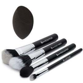 Contour Highlighter Makeup Brush Set - Beauty Junkees 5pc Brushes Kit with Blender Sponge for Full Face Contouring Sculpting Highlighting with Powder Cream Cosmetics, Soft Synthetic Vegan Contour Highlighter Makeup Brush Set - Beauty Junkees 5pc Brushes Kit with Blender Sponge for Full Face Contouring Sculpting Highlighting with Powder Cream Cosmetics, Soft Synthetic Vegan