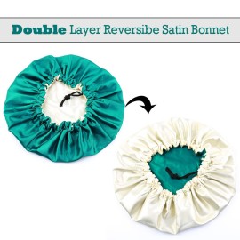 greatremy Satin Hair Bonnet Sleep Cap,Silky Bonnets for Women Curly Natural Hair Green/Beige Sleeping Night Cap Big Large Bonnet Adjustable Double Layer with Drawstring greatremy Satin Hair Bonnet Sleep Cap,Silky Bonnets for Women Curly Natural Hair Green/Beige Sleeping Night Cap Big Large Bonnet Adjustable Double Layer with Drawstring