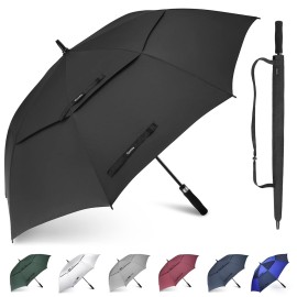 Gonex 62 Inch Extra Large Golf Umbrella, Automatic Open Travel Rain Umbrella with Windproof Water Resistant Double Canopy, Oversize Vented Umbrellas for 2-3 Men and UV Protection, Black