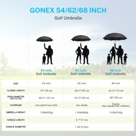 Gonex 62 Inch Extra Large Golf Umbrella, Automatic Open Travel Rain Umbrella with Windproof Water Resistant Double Canopy, Oversize Vented Umbrellas for 2-3 Men and UV Protection, Black