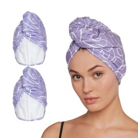 Turbie Twist Microfiber Hair Towel Wrap for Women and Men | 2 Pack | Bathroom Essential Accessories | Quick Dry Hair Turban for Drying Curly, Long & Thick Hair (Purple Signature)