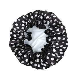 allydrew Reusable Women\'s Waterproof Shower Caps for Long Hair, Black and White Dots