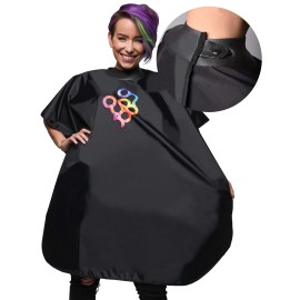 FRAMAR Black Salon Cape - Shampoo Hair Cape, Salon Color Capes, Chemical Capes For Hairstylist, Hair Dressers Drape, Cosmetology Supplies, Barber Supplies - Snap Closure & Rubberized