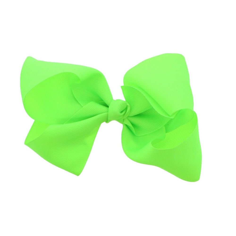 5.5 Inch Grosgrain Hair Bow Clip For Woman And Girls (Neon Green)