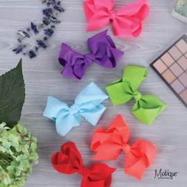 5.5 Inch Grosgrain Hair Bow Clip For Woman And Girls (Neon Green)