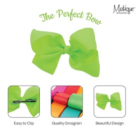 5.5 Inch Grosgrain Hair Bow Clip For Woman And Girls (Neon Green)