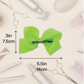 5.5 Inch Grosgrain Hair Bow Clip For Woman And Girls (Neon Green)