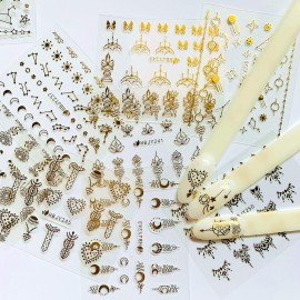 NAIL ANGEL 24 Sheets Nail Art Adhesive Gold Color Sticker Sheets Moon Star Universal Flower Shapes Sticker Sheets Nail Art Deco 10057 NAIL ANGEL 24 Sheets Nail Art Adhesive Gold Color Sticker Sheets Moon Star Universal Flower Shapes Sticker Sheets Nail Art Deco 10057