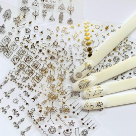 NAIL ANGEL 24 Sheets Nail Art Adhesive Gold Color Sticker Sheets Moon Star Universal Flower Shapes Sticker Sheets Nail Art Deco 10057 NAIL ANGEL 24 Sheets Nail Art Adhesive Gold Color Sticker Sheets Moon Star Universal Flower Shapes Sticker Sheets Nail Art Deco 10057