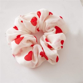5 Pcs Chiffon Hair Rope Hair Ring Love Heart Printing Satin Fabric Covered Scrunchy Elastic Hair Bands Top Knots Ponytail Holder Accessories for Women