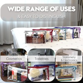 Sea Team 6-Pack Transparent Waterproof Makeup Bags with Zipper, Clear Vinyl Plastic Cosmetic Case, Portable Travel Toiletry Pouch, Organizer, Pencil Case (Colorful, Large/10.4)