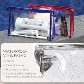 Sea Team 6-Pack Transparent Waterproof Makeup Bags with Zipper, Clear Vinyl Plastic Cosmetic Case, Portable Travel Toiletry Pouch, Organizer, Pencil Case (Colorful, Large/10.4)