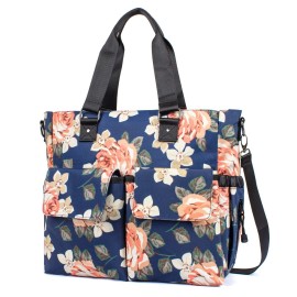H HIKKER-LINK Womens Large Floral Waterproof Diaper Bag Weekend Bags Handbag for Mom Tote Bag Changing Pad Dark Blue