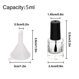 Yebeauty 20 PCS 5ml 0.17oz Empty Nail Polish Bottle, Refillable Clear Glass Bottles Vials Container with Soft Brush Cap Funnels Set for Nail Art Sample, Black