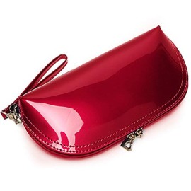 ZLMBAGUS Fashion Cosmetic Bag Patent Leather Makeup Pouch Wristlet Zipper Makeup Case Holder Coin Purse Clutch Red