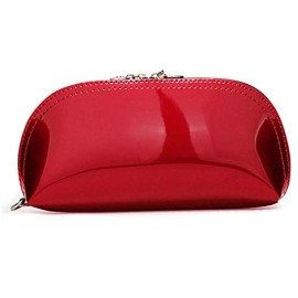 ZLMBAGUS Fashion Cosmetic Bag Patent Leather Makeup Pouch Wristlet Zipper Makeup Case Holder Coin Purse Clutch Red