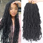 Leeven 18 Inch 7 Packs Pre-looped New Faux Locs Crochet Braids 126 Roots Natural Black Soft Locs Crochet Hair 1B Goddess Locs Hair Extension Curly Faux Locs Braiding Hair for Women