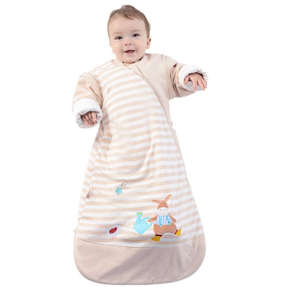 OuYun Baby Organic Sleeping Bag Autumn Detachable Sleeve Wearable Blanket,Medium,3.5 Tog