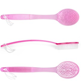 DecorRack Bath Brush with Bristles, Long Handle for Exfoliating Back, Body, and Feet, Bath and Shower Scrubber, Pink (1 Pack)