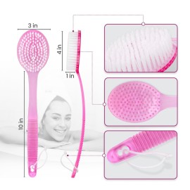 DecorRack Bath Brush with Bristles, Long Handle for Exfoliating Back, Body, and Feet, Bath and Shower Scrubber, Pink (1 Pack)