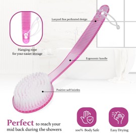 DecorRack Bath Brush with Bristles, Long Handle for Exfoliating Back, Body, and Feet, Bath and Shower Scrubber, Pink (1 Pack)