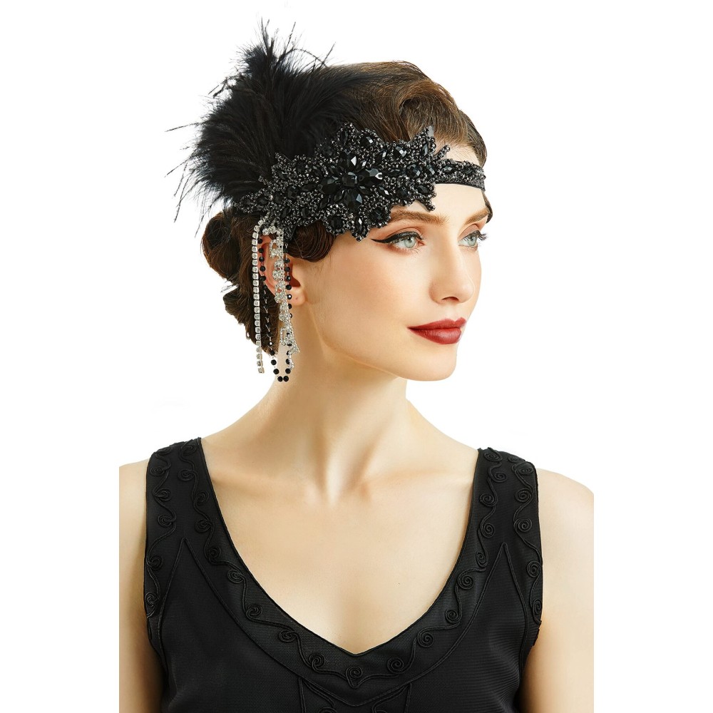 BABEYOND Women\'s 1920s Headband Flapper Feather Headpiece with Chain Roaring 20s Great Gatsby Themed Party Hair Accessory (Black) BABEYOND Women\'s 1920s Headband Flapper Feather Headpiece with Chain Roaring 20s Great Gatsby Themed Party Hair Accessory (Black)