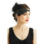 BABEYOND Women\'s 1920s Headband Flapper Feather Headpiece with Chain Roaring 20s Great Gatsby Themed Party Hair Accessory (Black)