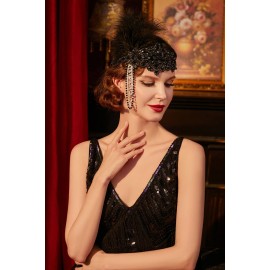 BABEYOND Women\'s 1920s Headband Flapper Feather Headpiece with Chain Roaring 20s Great Gatsby Themed Party Hair Accessory (Black) BABEYOND Women\'s 1920s Headband Flapper Feather Headpiece with Chain Roaring 20s Great Gatsby Themed Party Hair Accessory (Black)