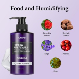 KUNDAL Honey & Macadamia Natural Conditioner, Korean Hair Care Damage Repair, Deep Hydration, Long Lasting Fragrance, with Honey, Argan Oil, Macadamia Oil 16.9fl oz (Baby Powder)