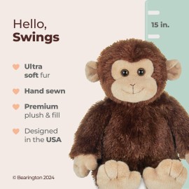 Bearington Collection Monkey Stuffed Animal Plush Toy - 15-Inch Swings Monkey - Soft & Washable - Lightweight & Portable for Babies & Toddlers Ages 1-3